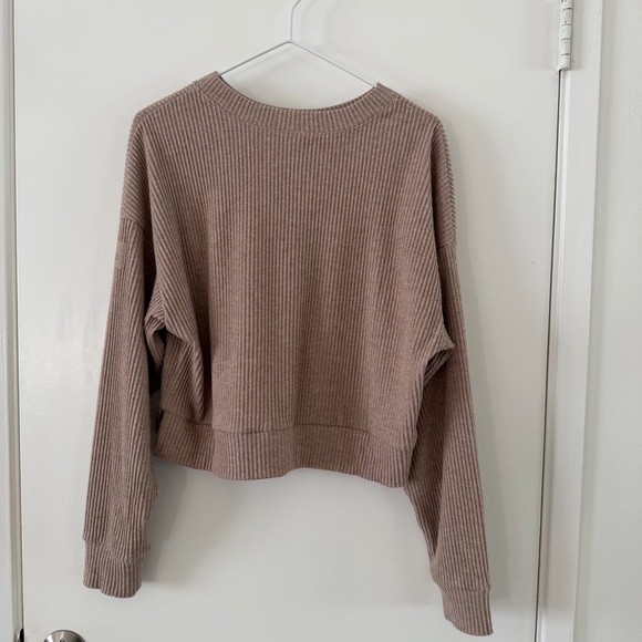 Alo Yoga Muse Ribbed Set Size S Crew Pullover + Wide Leg Pant Gravel Heather - Picture 8 of 11